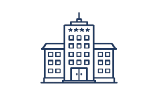 Icon: Umrisszeichnung eines Büro- oder Geschäftsgebäudes.