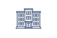 Icon: Umrisszeichnung eines Mehrfamilienhauses oder Wohnblocks.